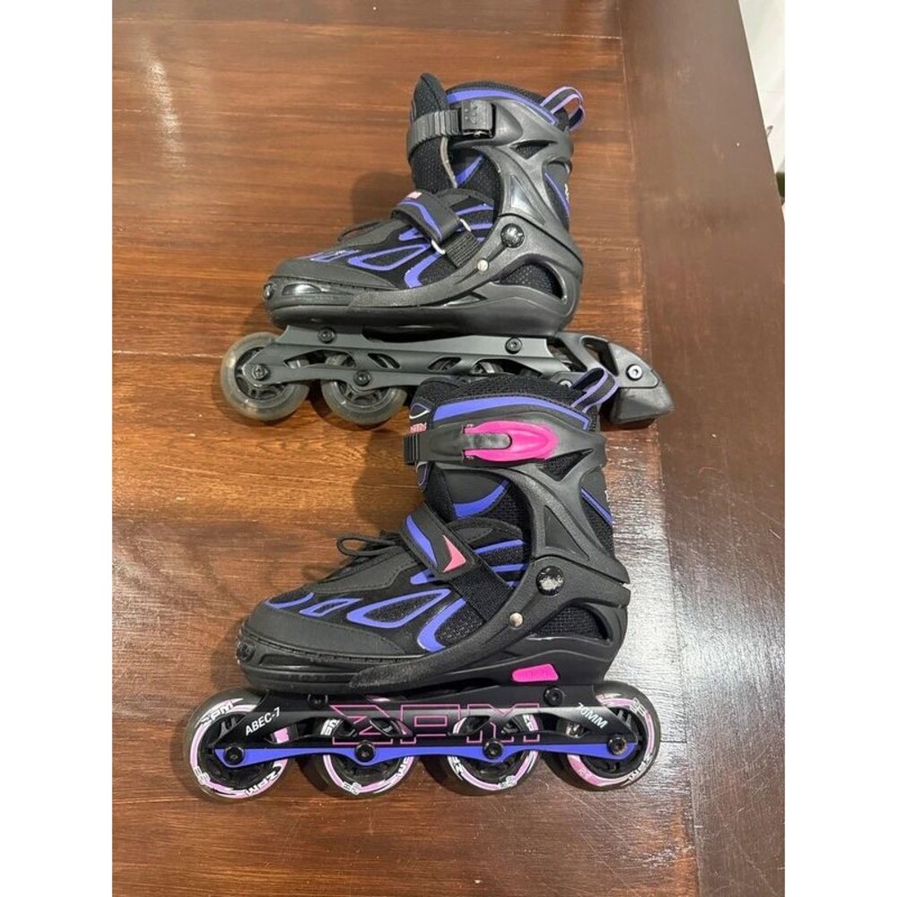 ZPM Sports Adjustable Inline Skates Youth 13C-3Y Medium 70mm Black Purple Pink